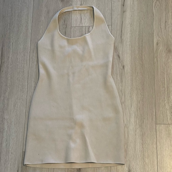 Aritzia Babaton Sculpt Knit Backless Halter Dress - Matte Pearl Rib Mini Dress - Picture 9 of 10